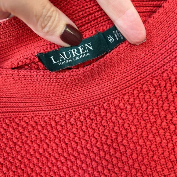 Lauren Ralph Lauren Red Boatneck Basketweave Knit Sweater Size XL - Picture 5 of 7